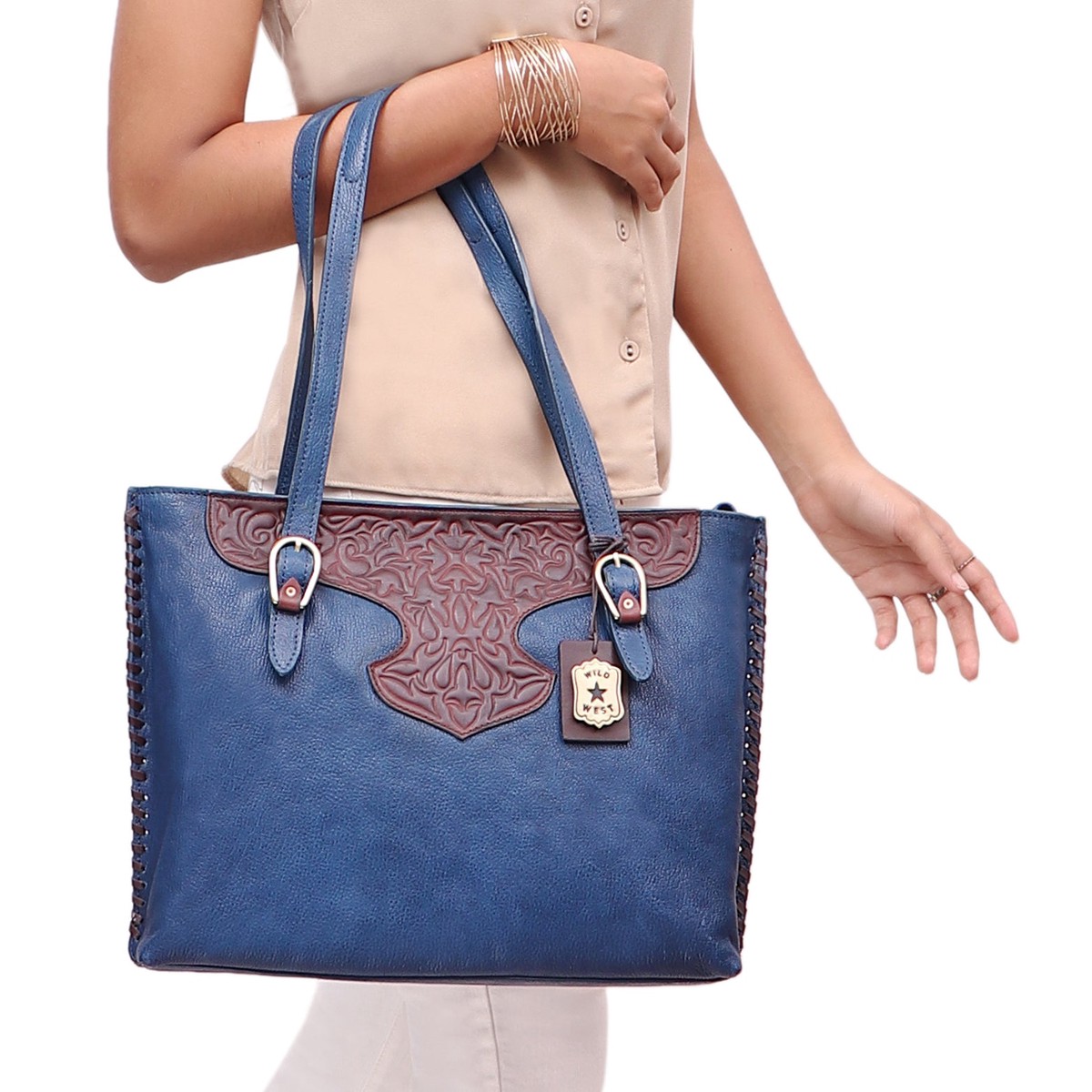 Sally Scull 01 Blue Leather Tote Bag