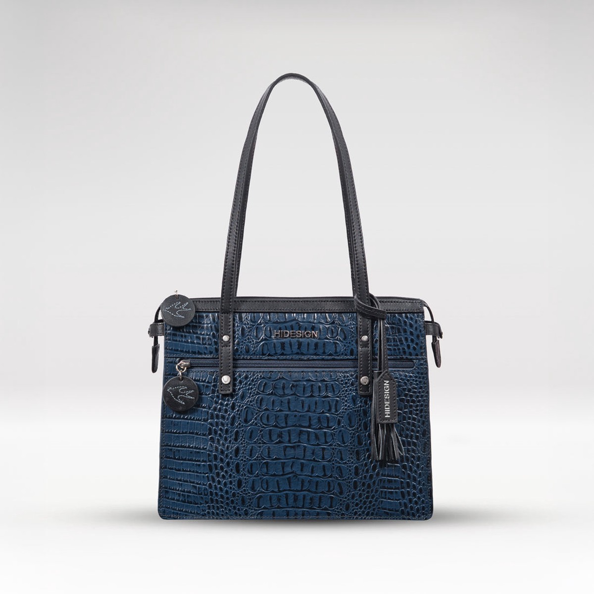 Galaxy 02 Blue Leather Tote Bag