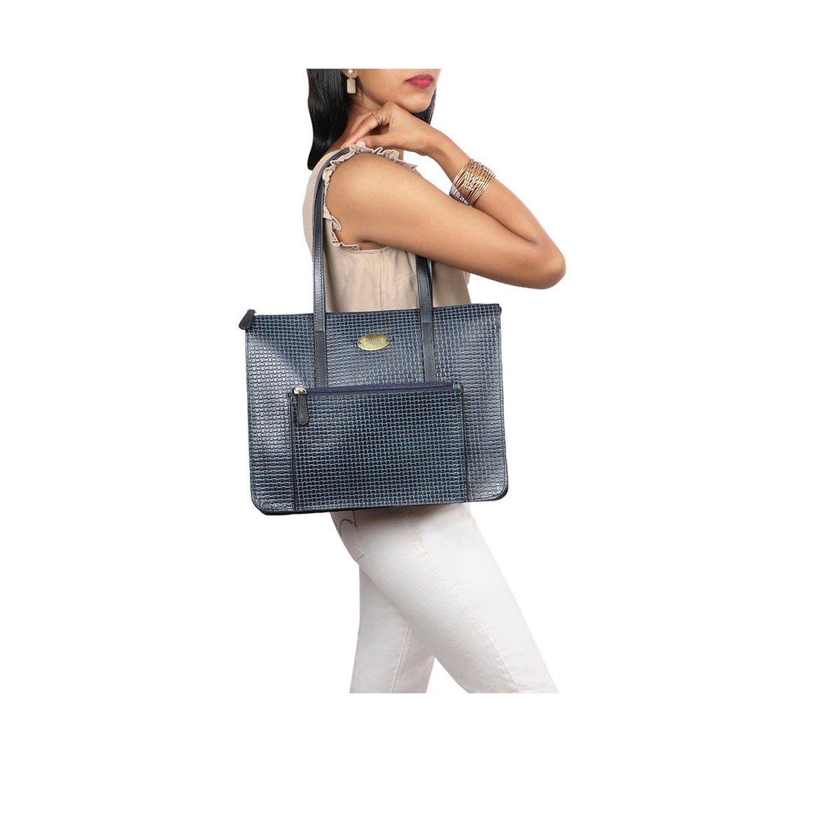 Nyle 02 Sb Blue Leather Tote Bag