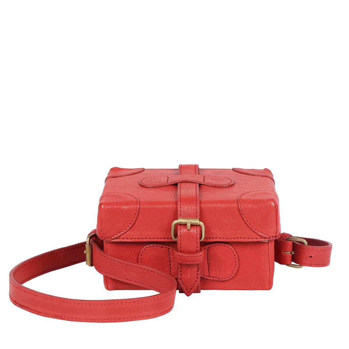 Small Boxy Red Leather Sling Bag