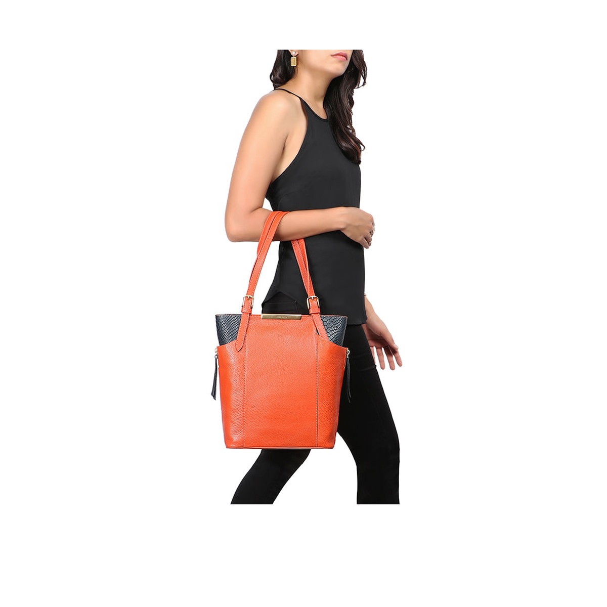 Ee Gemini 02 Orange Leather Tote Bag