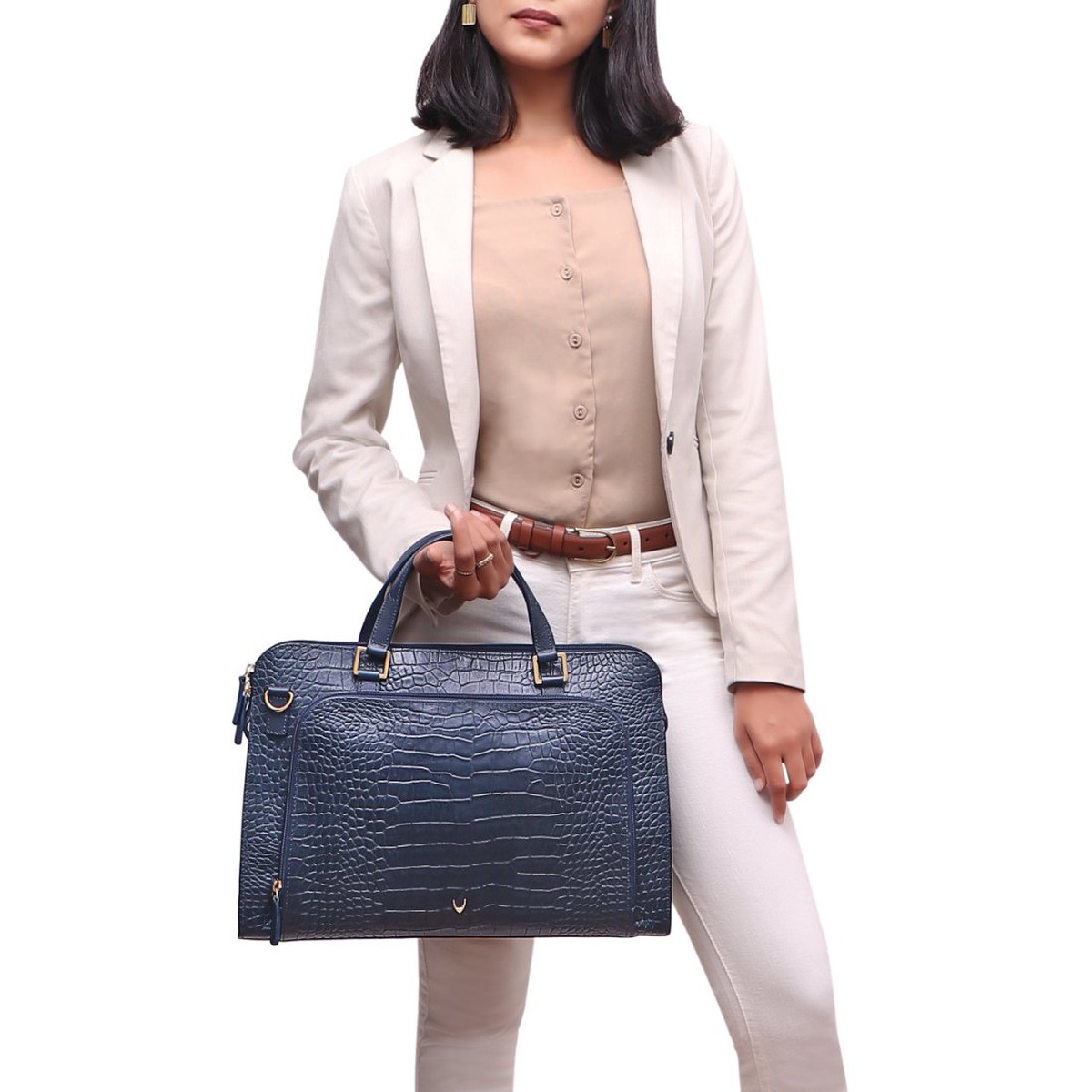 Biscotte 01 Blue Leather Laptop Bag