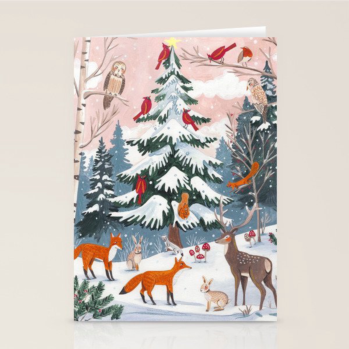 Animals in a Snowy Winter Forest Stationery Card