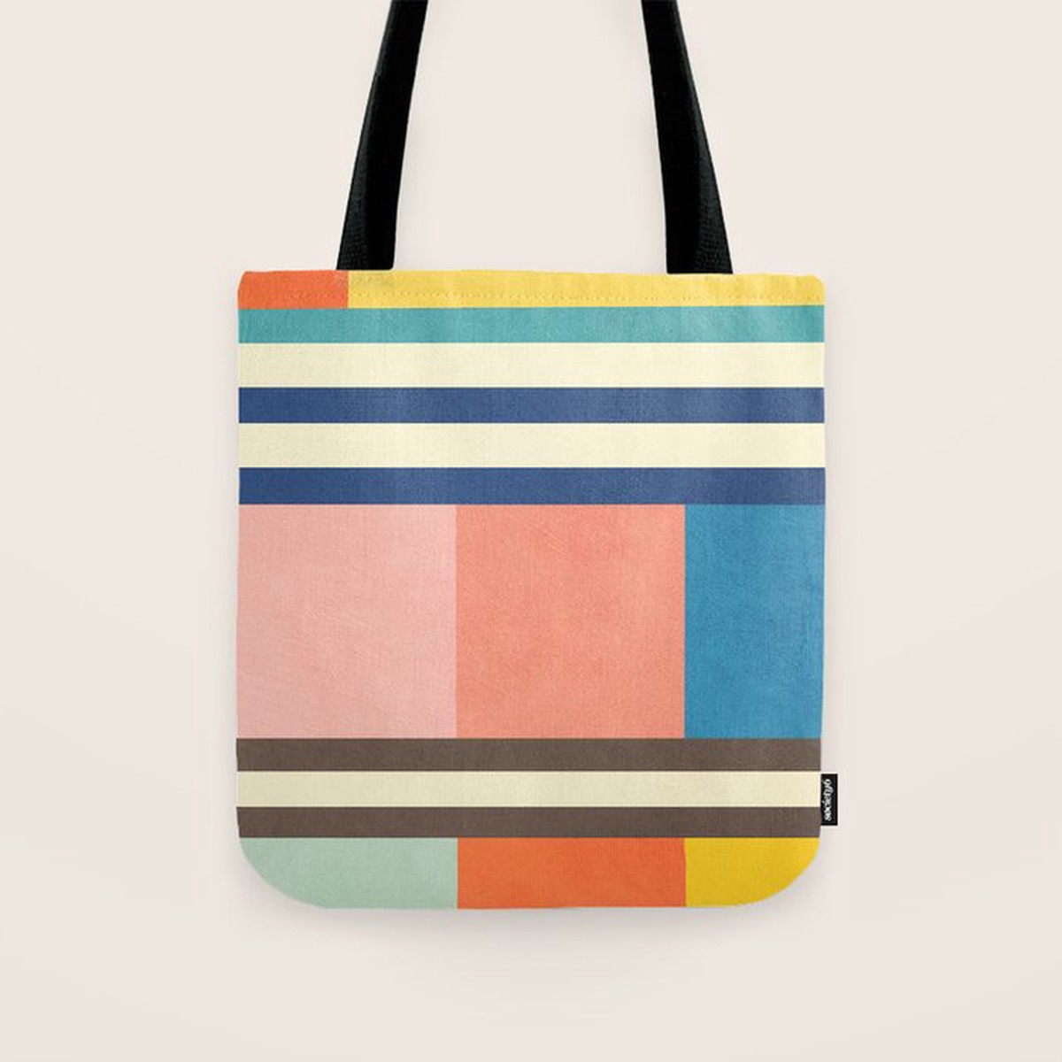 Colorful Geometric Design Bright Pastel Tones Tote Bag