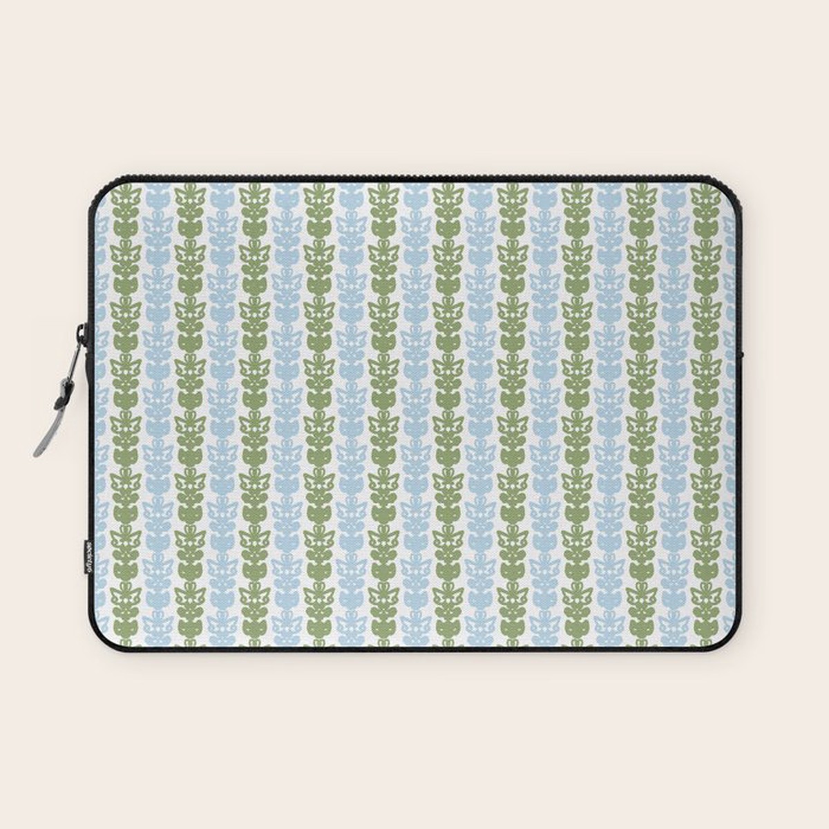 Country Cottage Petite Willoughby Stripe Pattern in Light Blue and Sage Green Laptop Sleeve