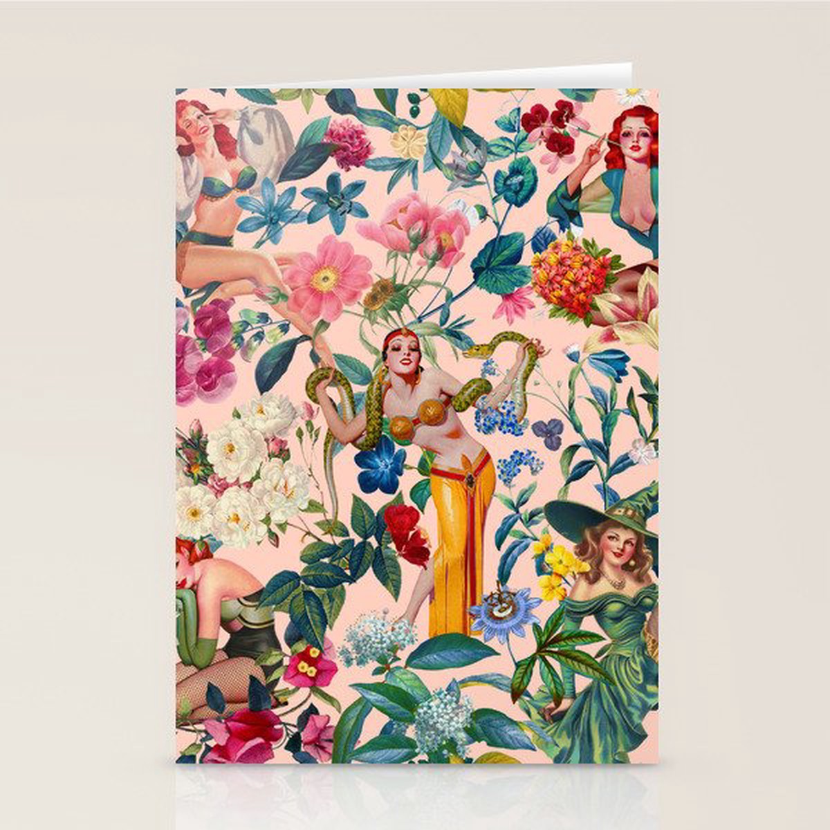 Floral and Pin-Up Girls V - II Stationery Card
