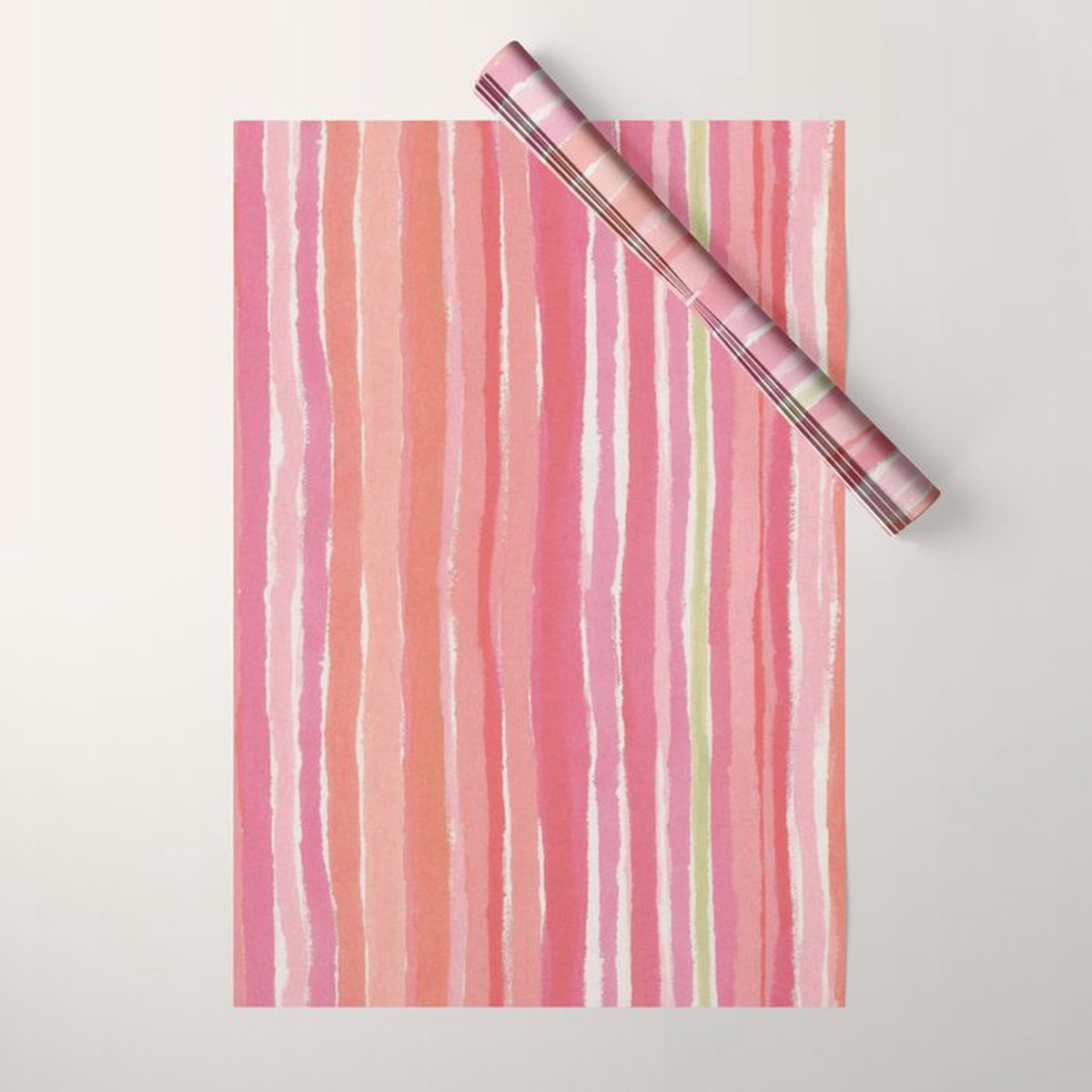 Pink Peach Summer Stripes Wrapping Paper