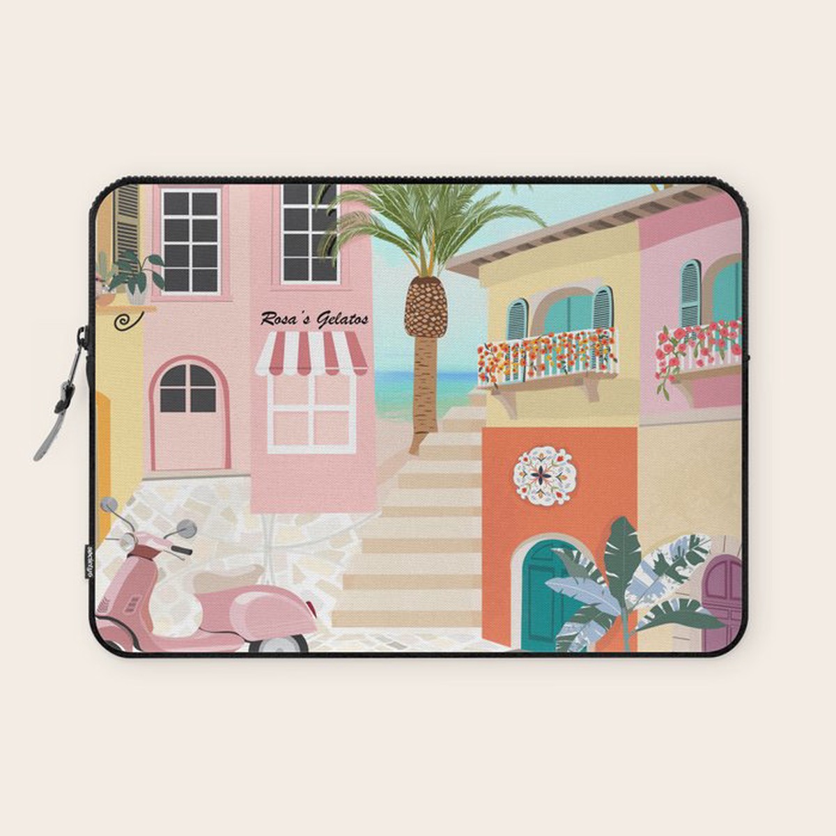 Retro Meditarranean coloful houses seascape Laptop Sleeve