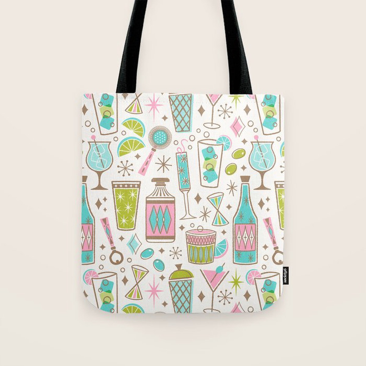 Retro Mid Century Happy Hour - Pink Green and Blue Tote Bag