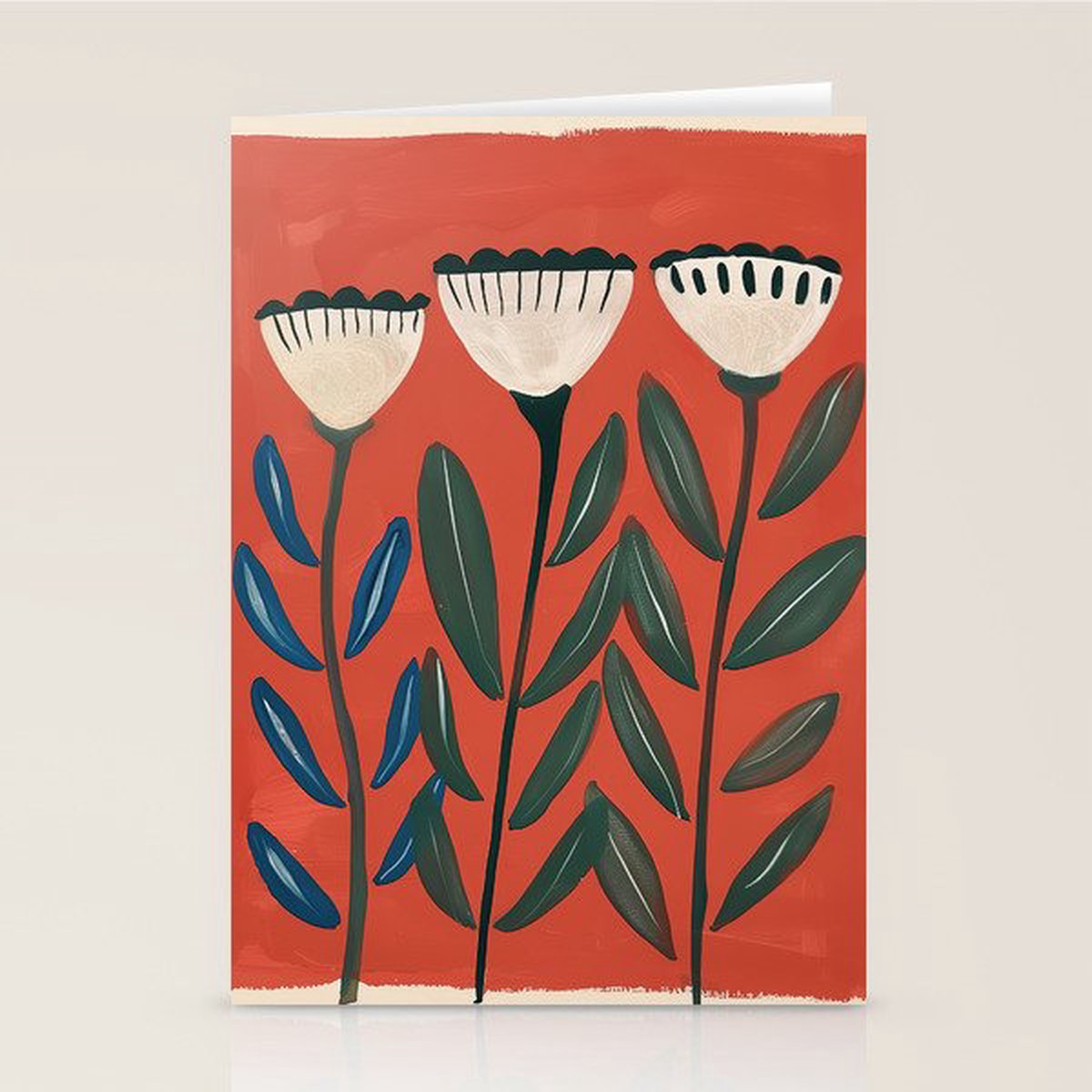 Terracotta Folk Blooms Stationery Card