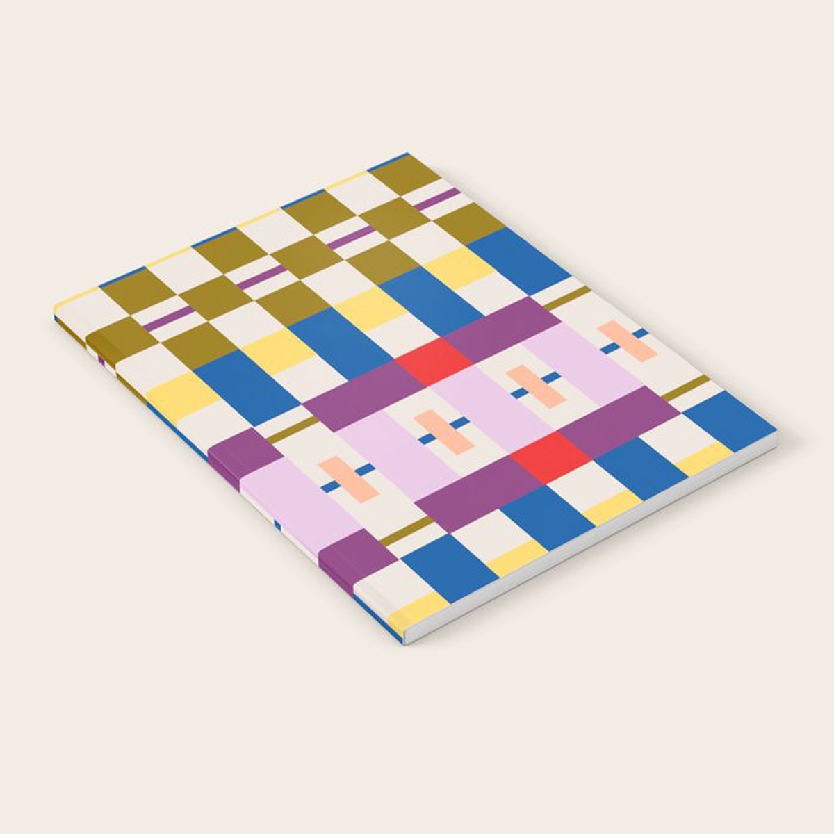 Bold Geometric Pattern Bauhaus Inspired Abstract Block Design Retro Modern Decor Notebook