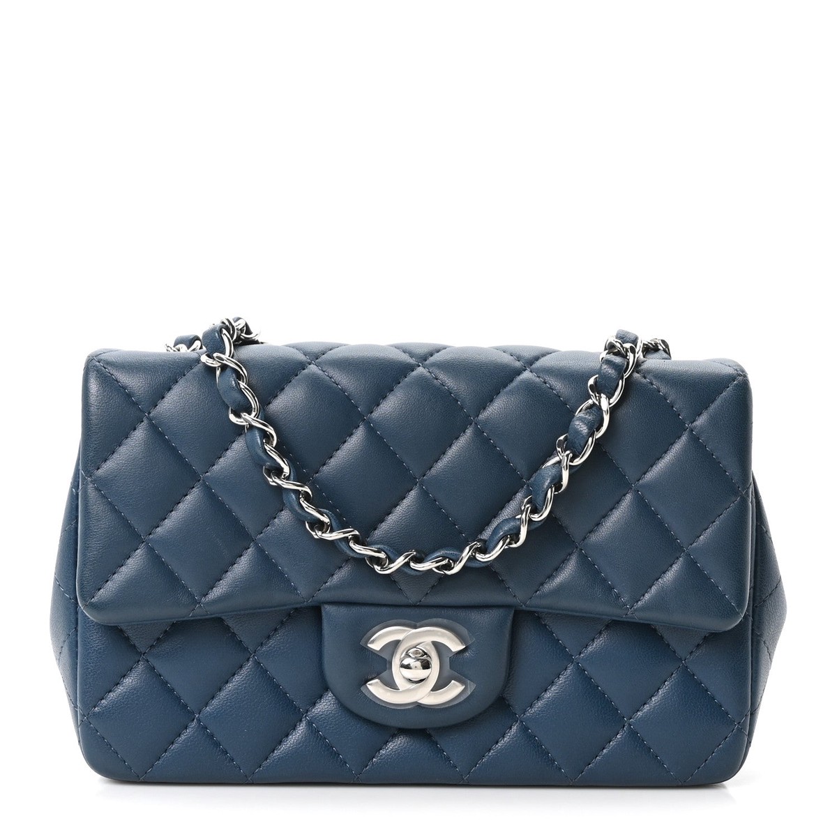 Lambskin Quilted Mini Rectangular Flap Blue