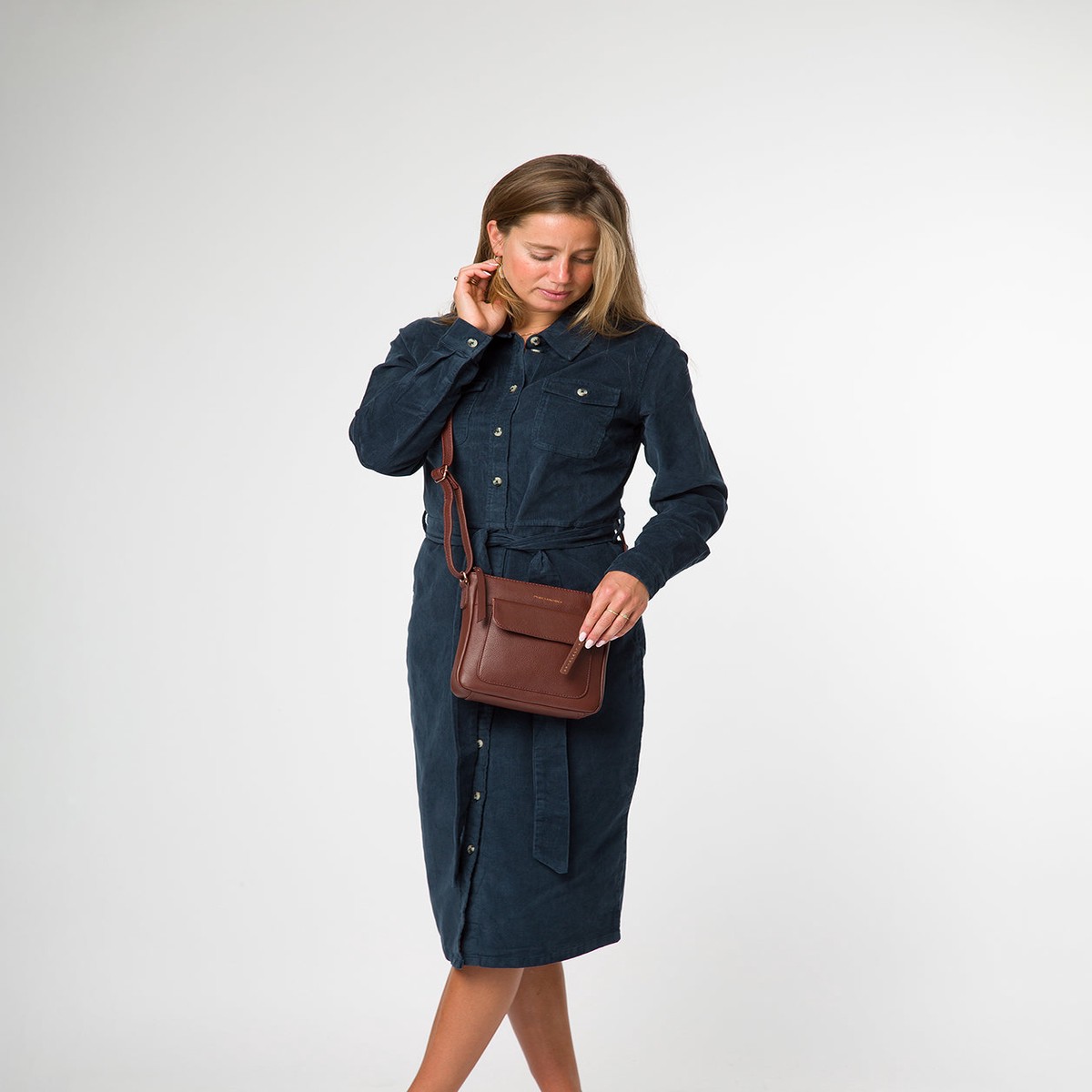 'Amberlyn' Chestnut Leather Cross Body Bag
