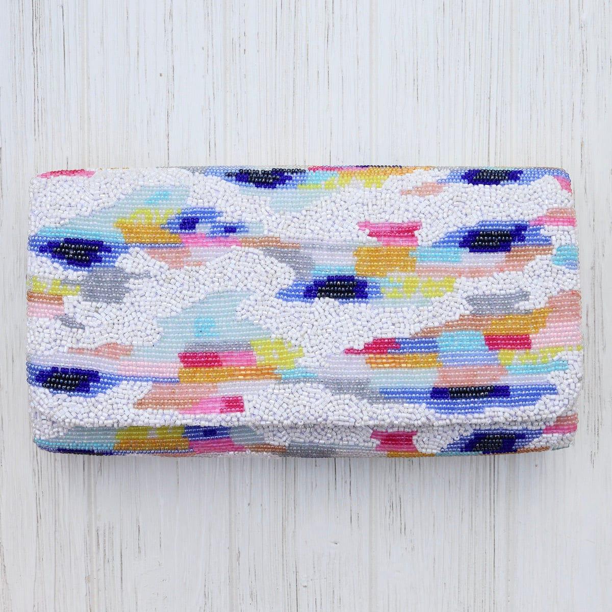 Beaded Clutch in White and Multicolor
