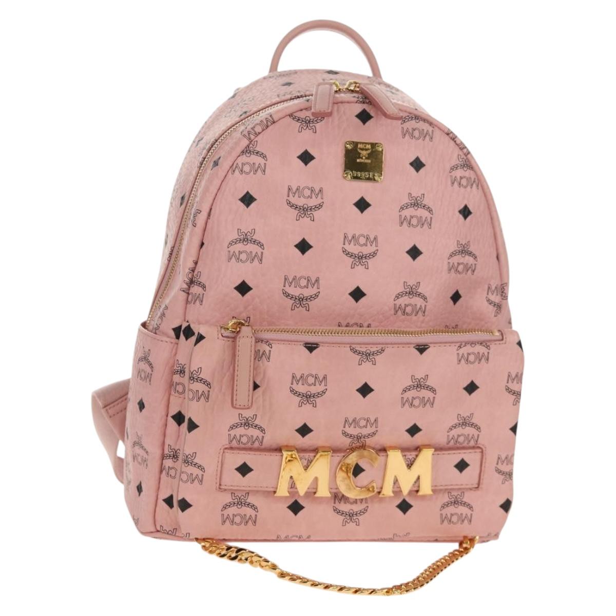 MCM Vicetos Logogram Backpack PVC Leather Pink Gold Auth yk19517A