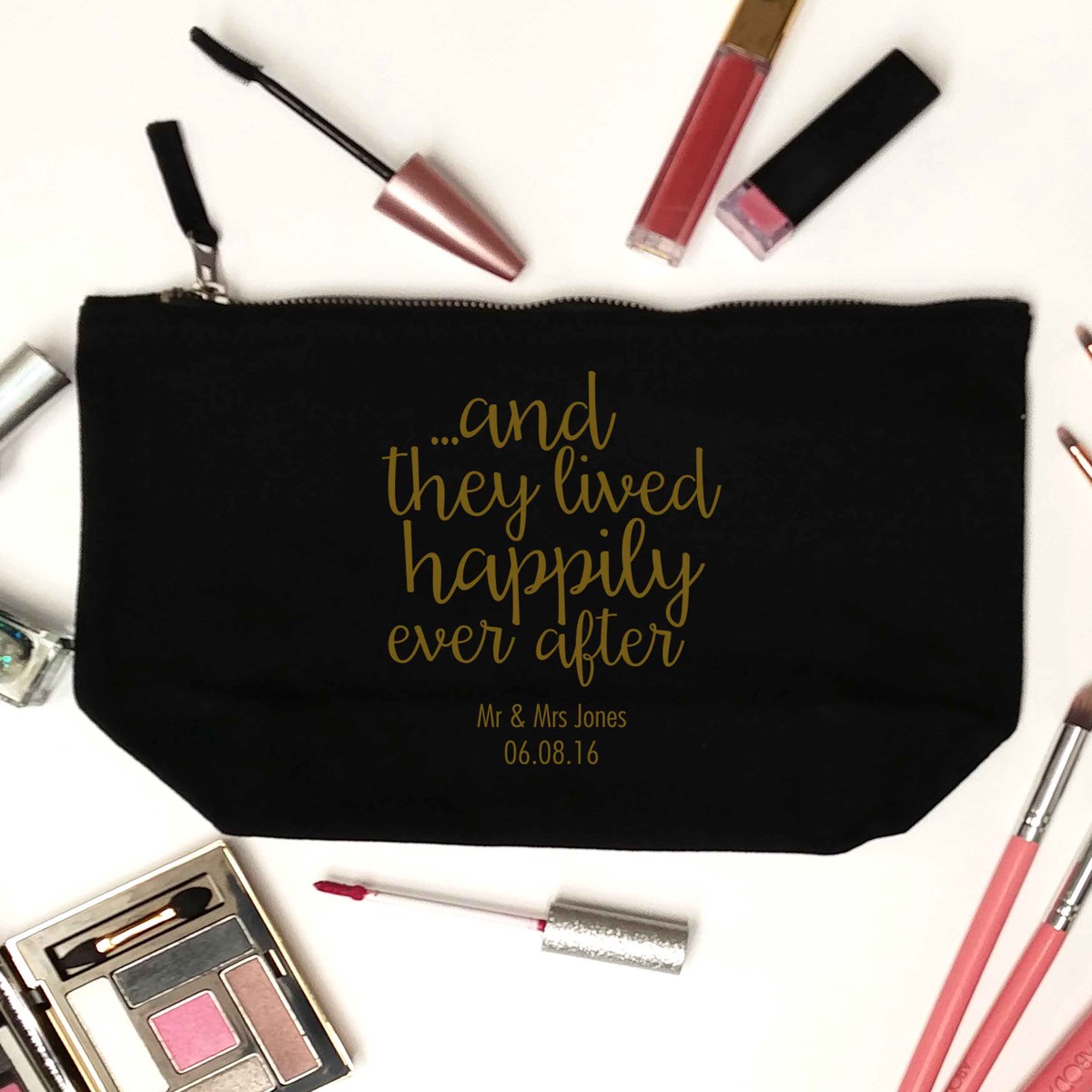 ...and they lived happily ever after - personalised date and names | Makeup / wash bag