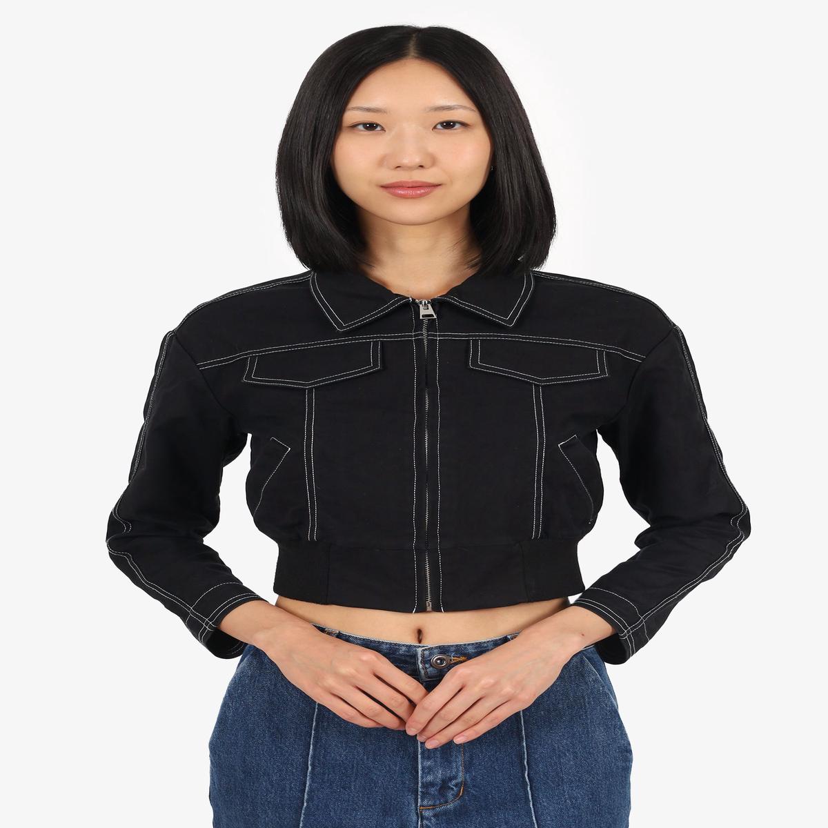 Maje Black Contrast Stitch Zip-up Jacket Size 36