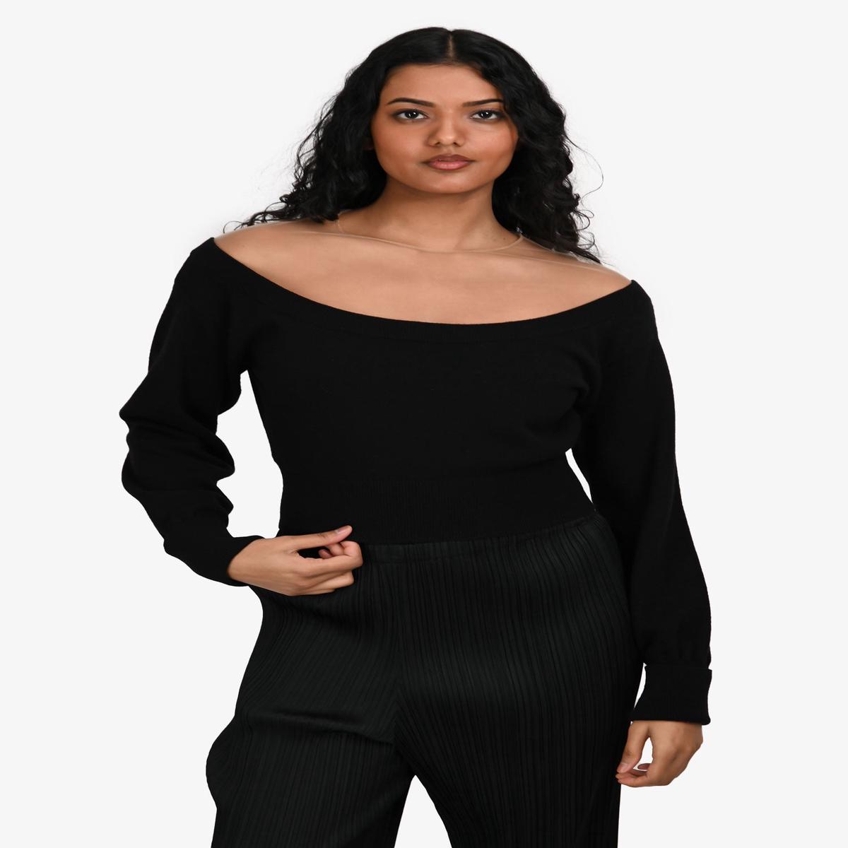 Alexander Wang Black Wool/Mesh Cropped Sweater Size S