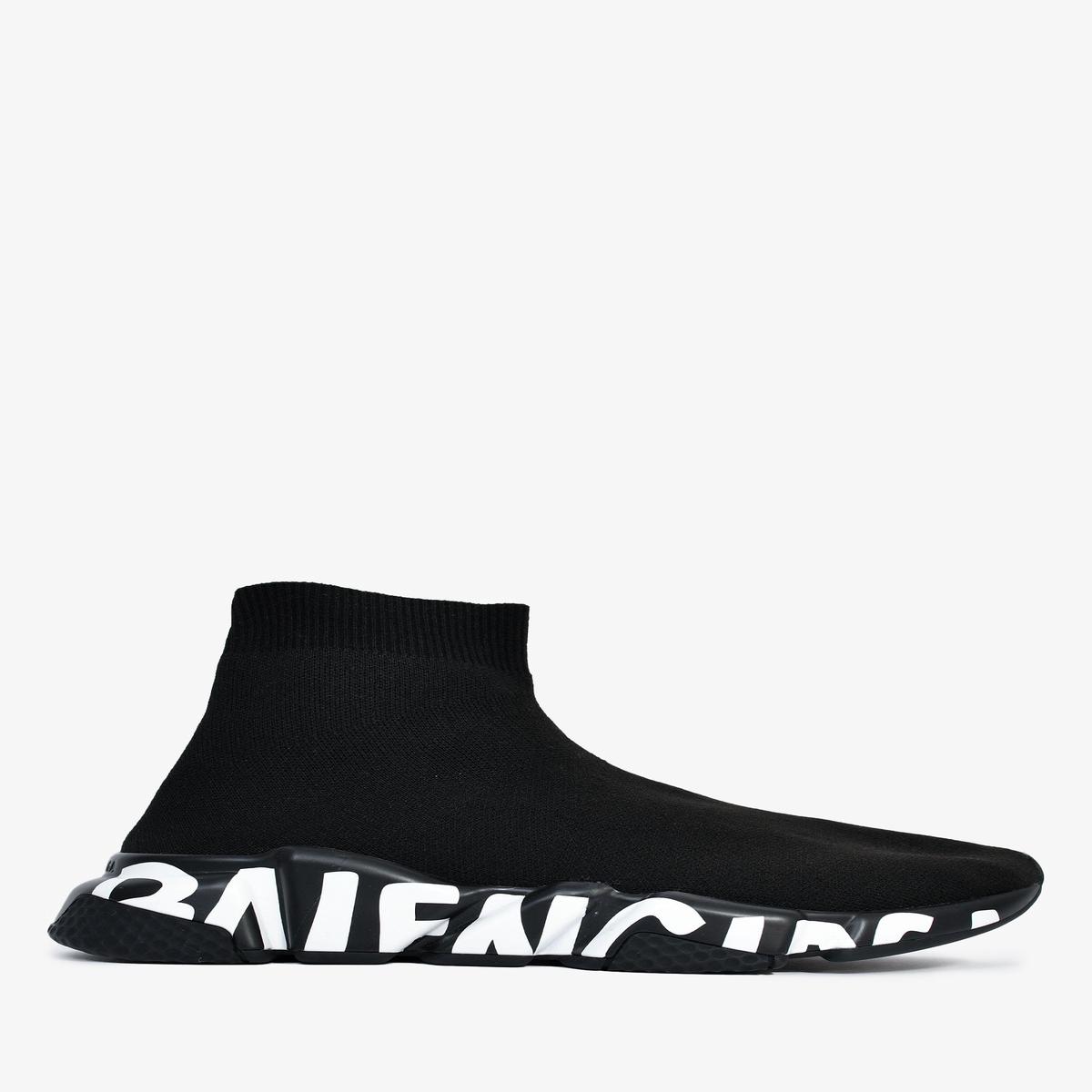 Balenciaga Black Tech Knit Sock Logo Sneakers Size 8