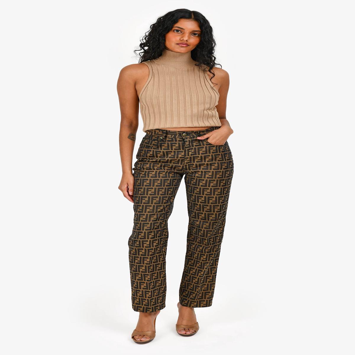 Fendi Brown/Black Zucca Print Pants Size 36