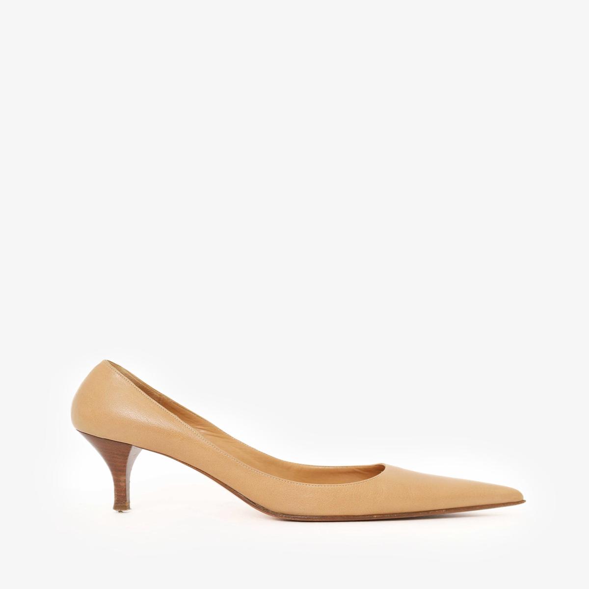 Herms Vintage Beige Leather Pointed Toe Pumps Size 36