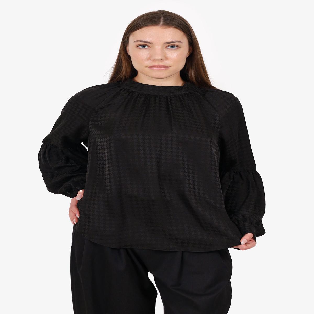 Veronica Beard Black Silk Houndstooth Balloon Sleeve Blouse Size 16