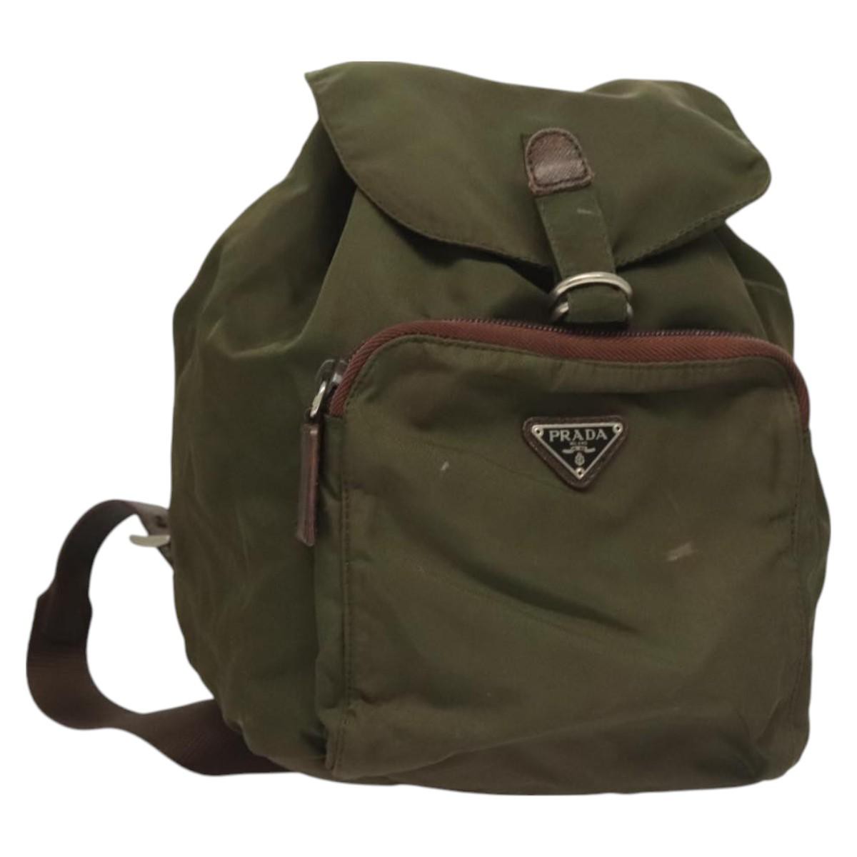 PRADA Backpack Nylon Khaki Silver Auth bs22991